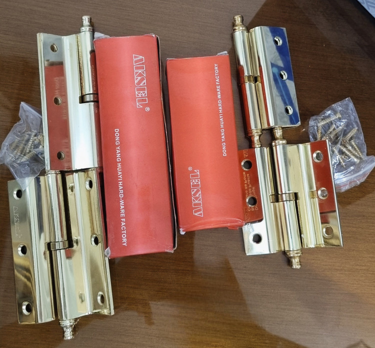 لولای درب چوبی لولای در ساختمان لولای قابلمه 100mm و 75 mmچپ اکسل و راست اکسل بسته دوتایی با بلبرینگ پولیش شده همراه با پیچ