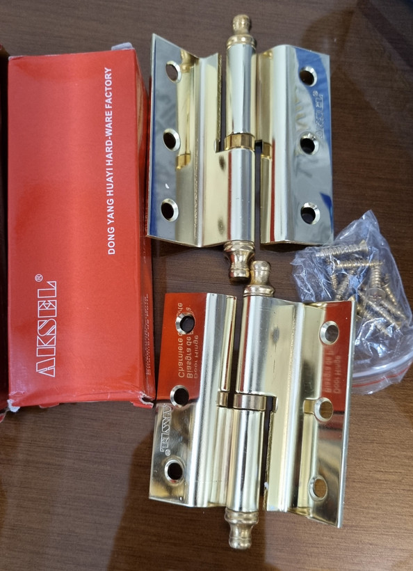 لولای درب چوبی لولای در ساختمان لولای قابلمه 100mm و 75 mmچپ اکسل و راست اکسل بسته دوتایی با بلبرینگ پولیش شده همراه با پیچ